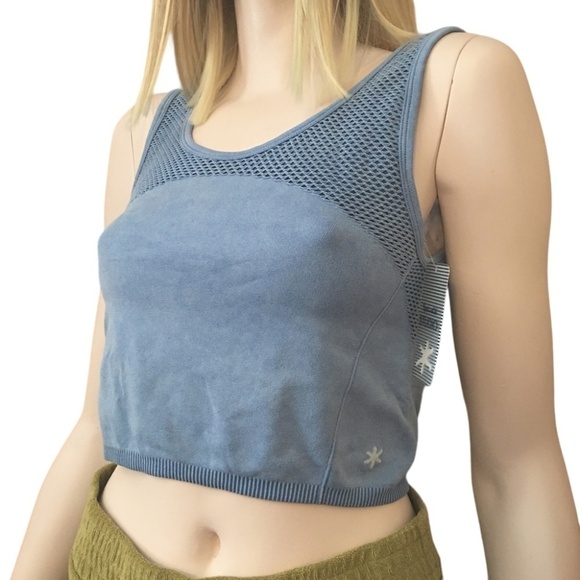 SPLENDID Blue Crop Top Fitness Activewear Yoga Mesh Venting Compression - Picture 5 of 12